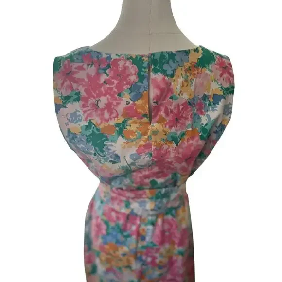 Ann Klein Medium Dress Floral Cotton V Neck Floral Tea Length Cottage Whimsy - Picture 4 of 15